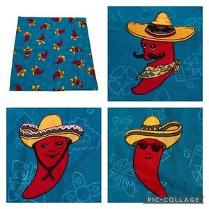 Vintage Hav-A-Hank Red Chili Peppers in Sombreros Bandanna Scarf Kerchief NWOT